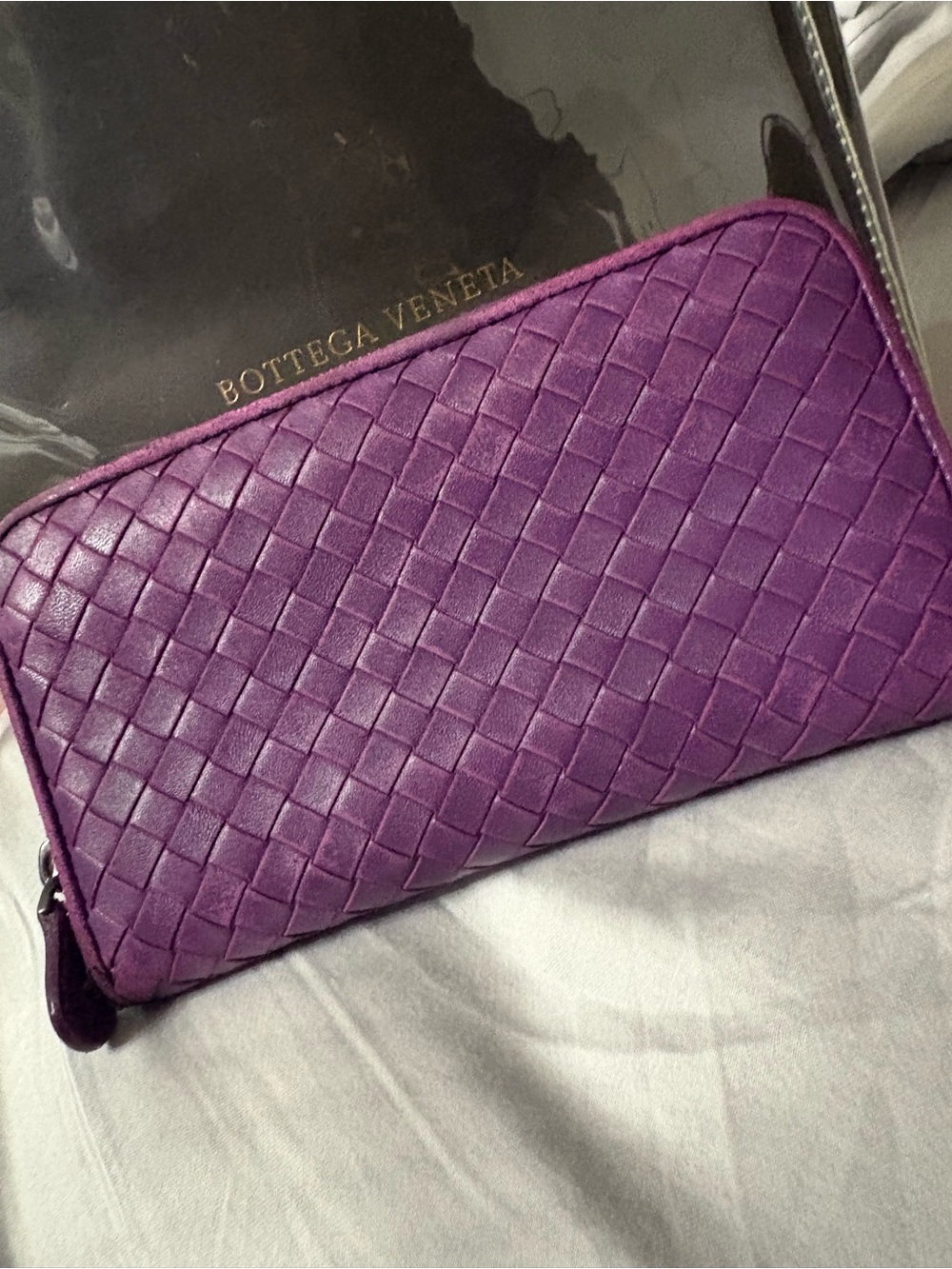 Bottega Veneta Violet Intrecciato Zip-Around Wallet